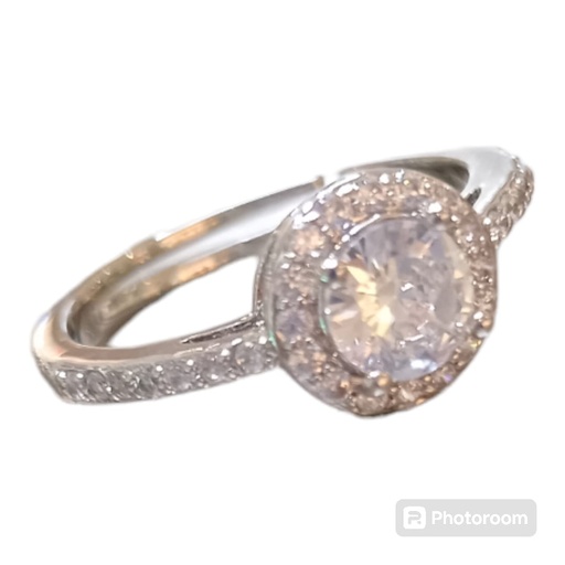 [Anillo 130] Anillo Zirconia Circular Rodio Ajustable